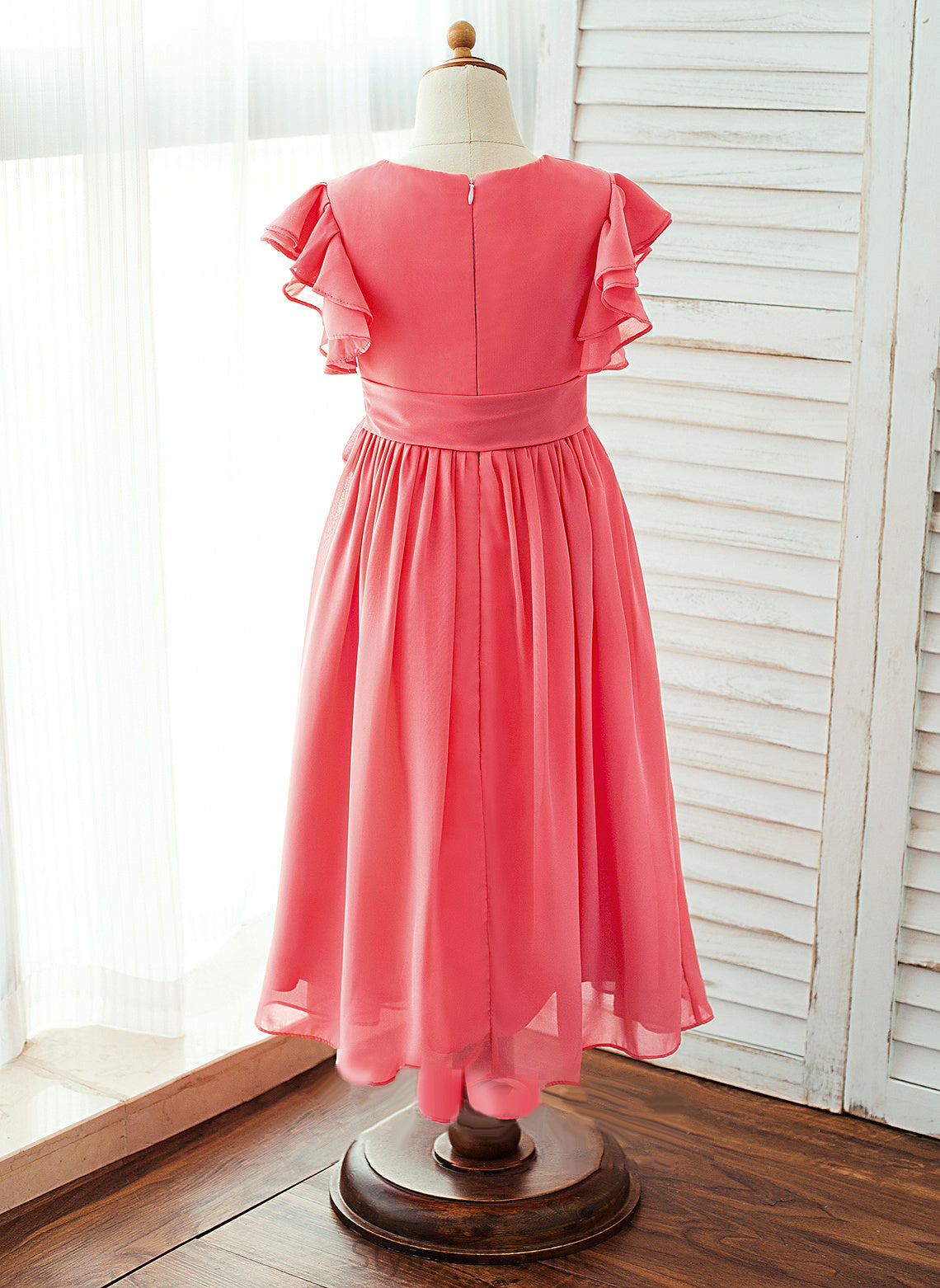 Chiffon Neck Short Girl Dress - Sash Scoop Ankle-length Mariam Flower Girl Dresses Sleeves Flower With A-Line/Princess