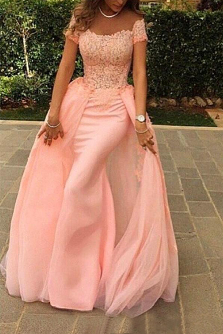 Scoop Prom Dresses Mermaid Tulle & Chiffon With Applique