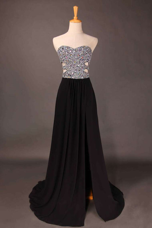 2024 Sweetheart Prom Dresses Beaded Bodice A Line Chiffon