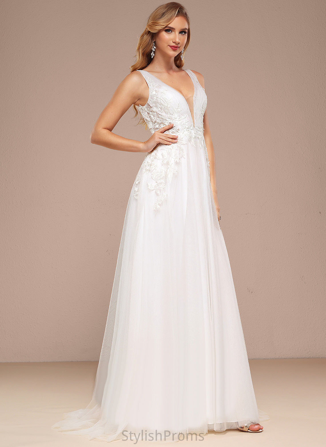 Sweep Tulle Bridget A-Line Train Lace Wedding With Sequins Wedding Dresses Dress V-neck