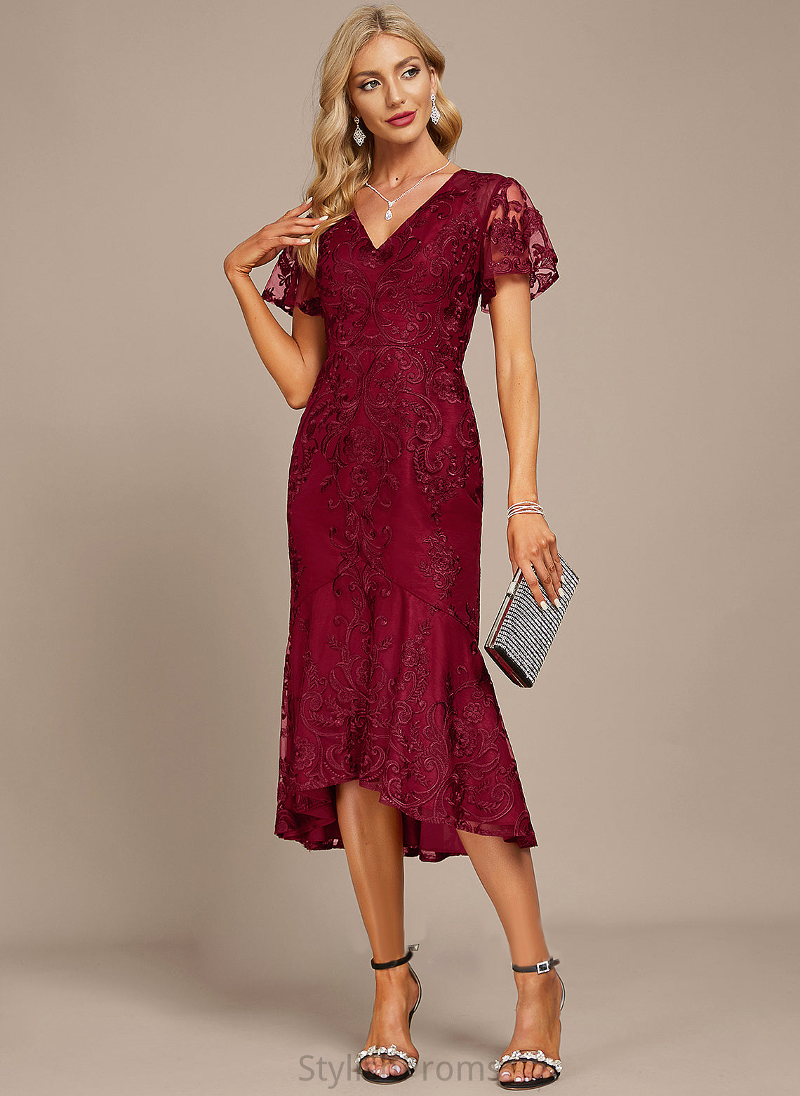 Trumpet/Mermaid Kate Cocktail Dress Asymmetrical Lace Cocktail Dresses V-neck