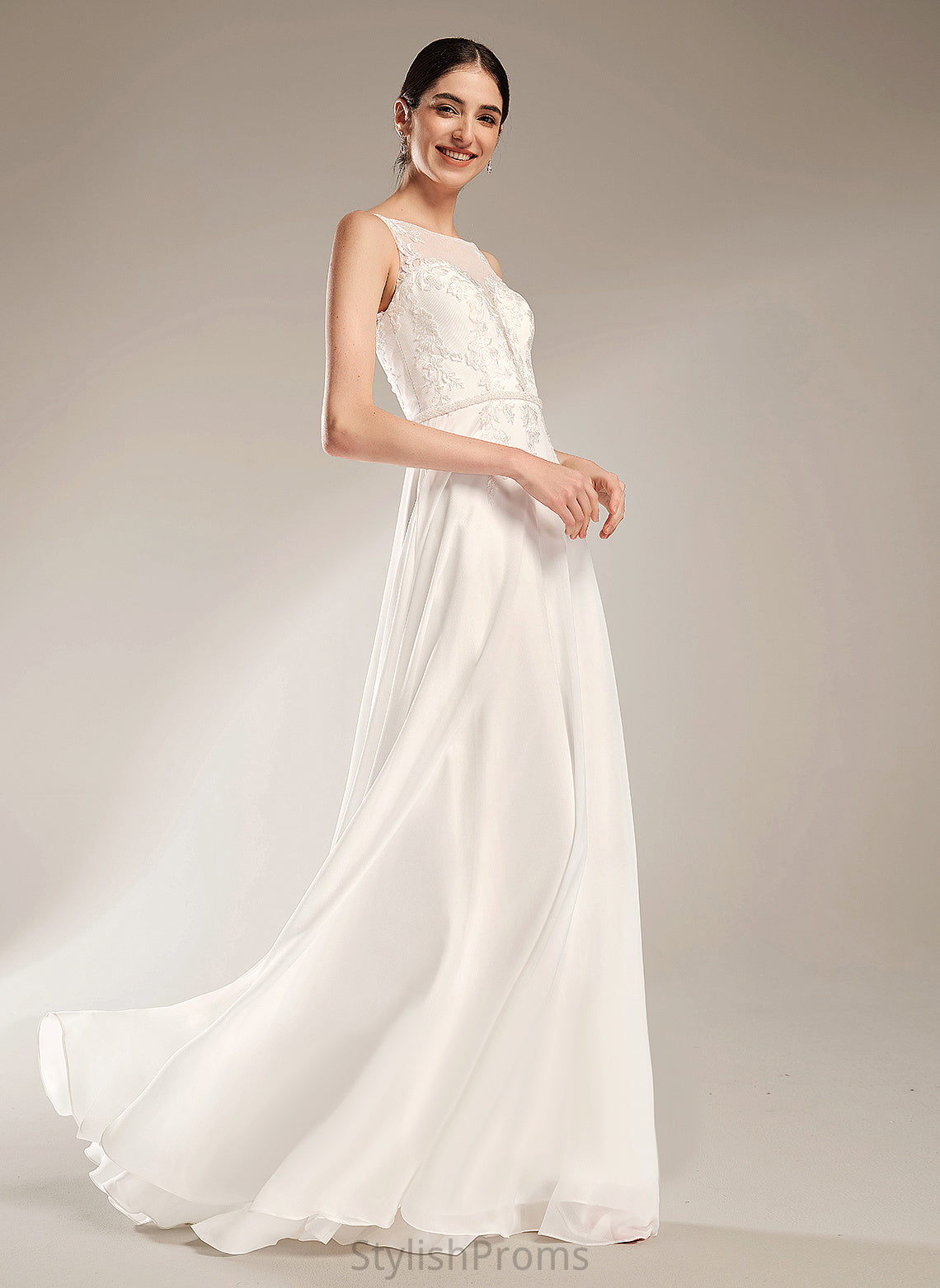 Chiffon A-Line Lexie Wedding Sequins Train Dress Sweep Illusion Lace Wedding Dresses With