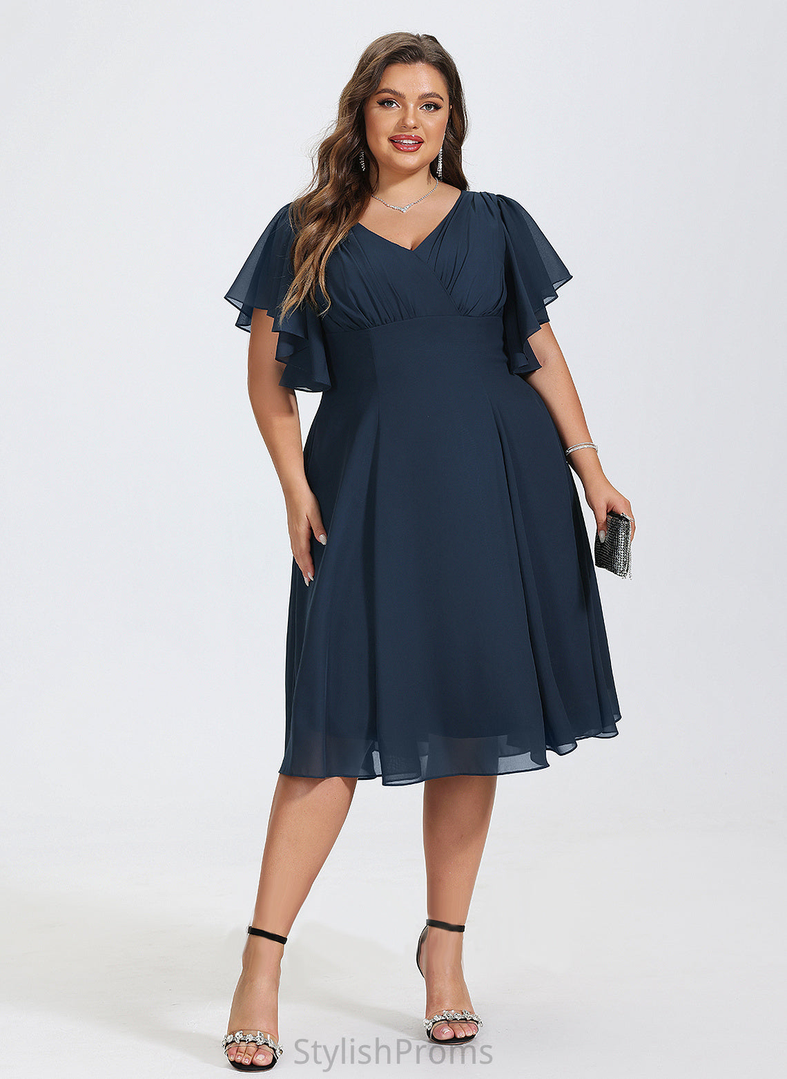 Chiffon Cocktail V-neck Lucille Knee-Length Dress A-Line Cocktail Dresses