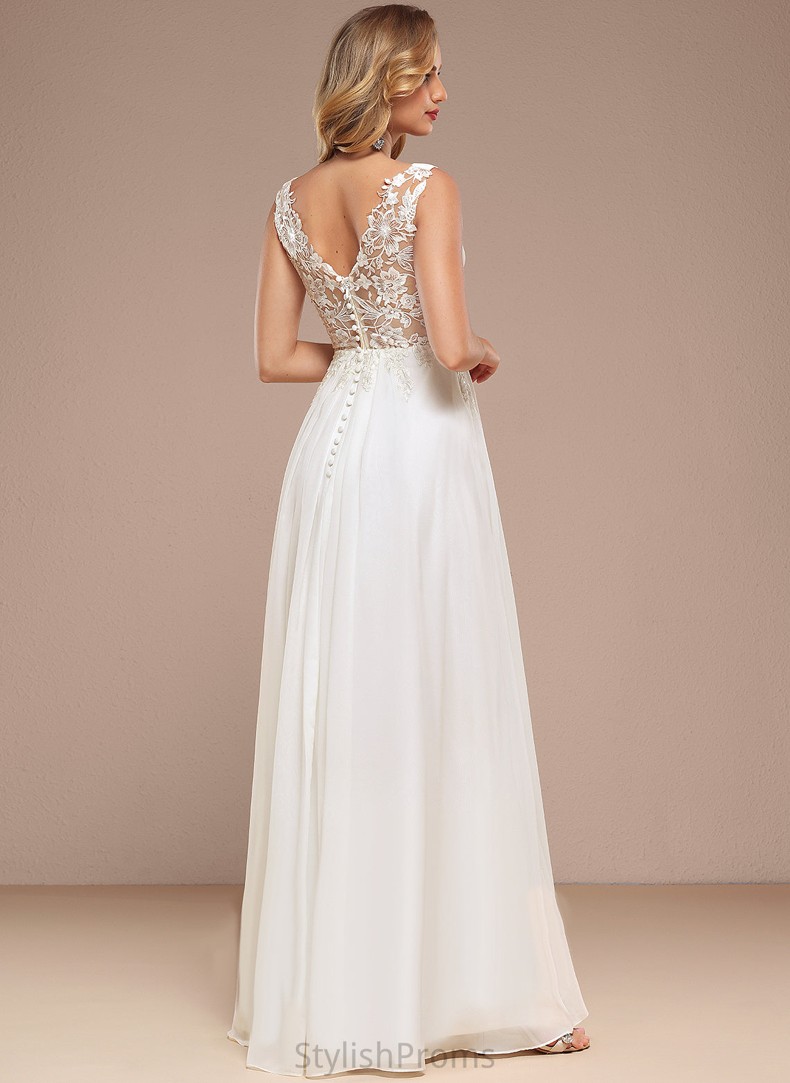 Wedding Floor-Length V-neck A-Line With Dress Sequins Lace Belen Wedding Dresses Chiffon