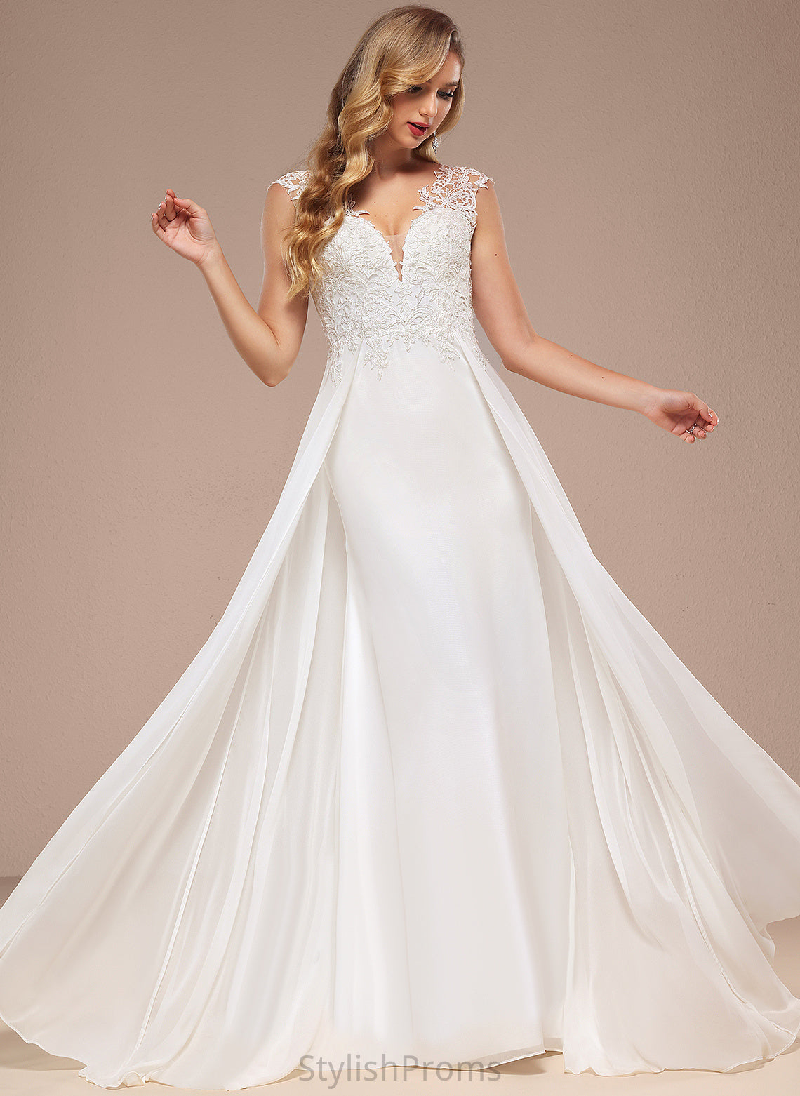 Train A-Line Lace Rosalie Chiffon V-neck Wedding Sweep Dress Wedding Dresses