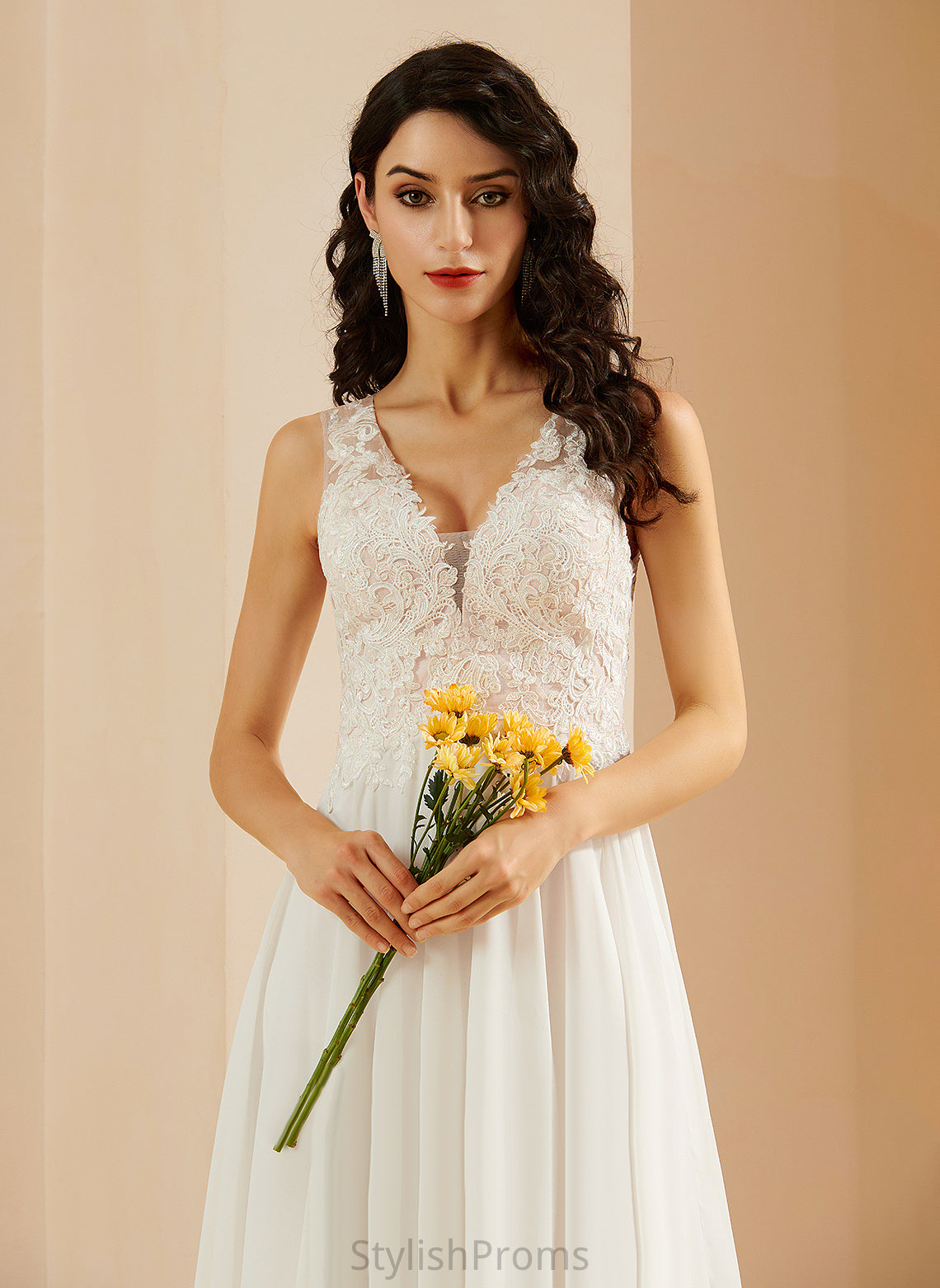 Wedding Dresses Sequins With Lace V-neck Lilyana Chiffon A-Line Knee-Length Dress Wedding