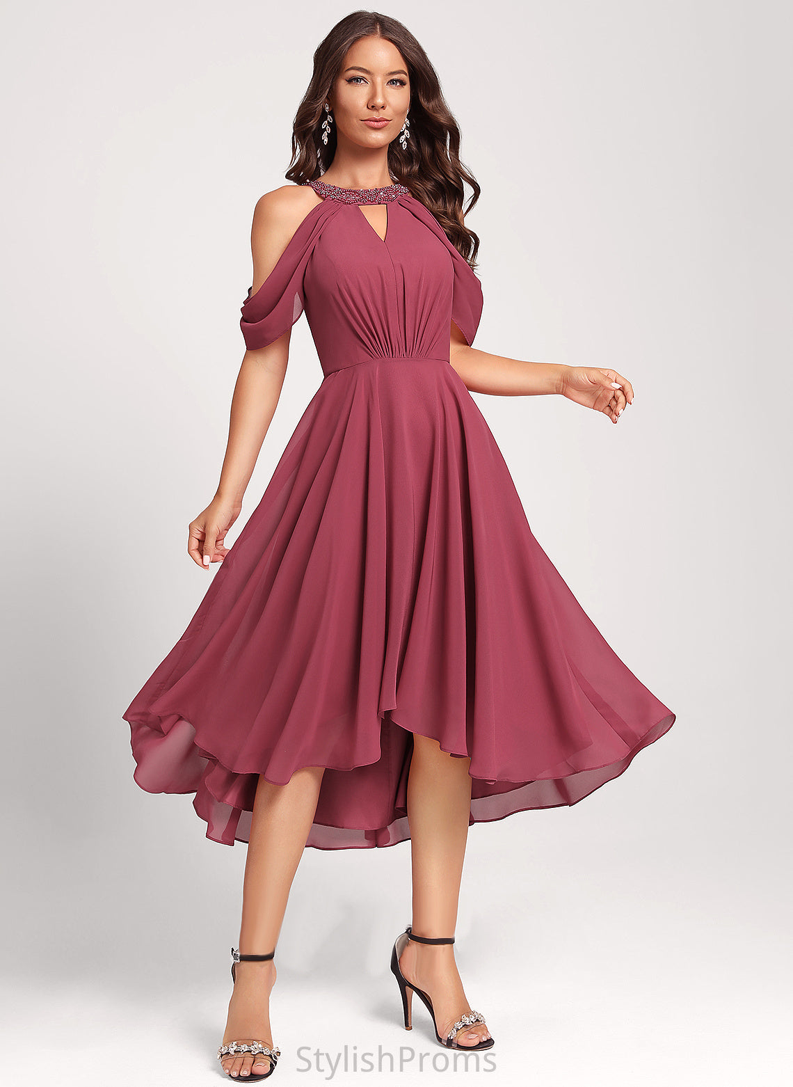 Asymmetrical Club Dresses Chiffon Scoop Beading Cocktail Casey Dress Sequins With A-Line Neck