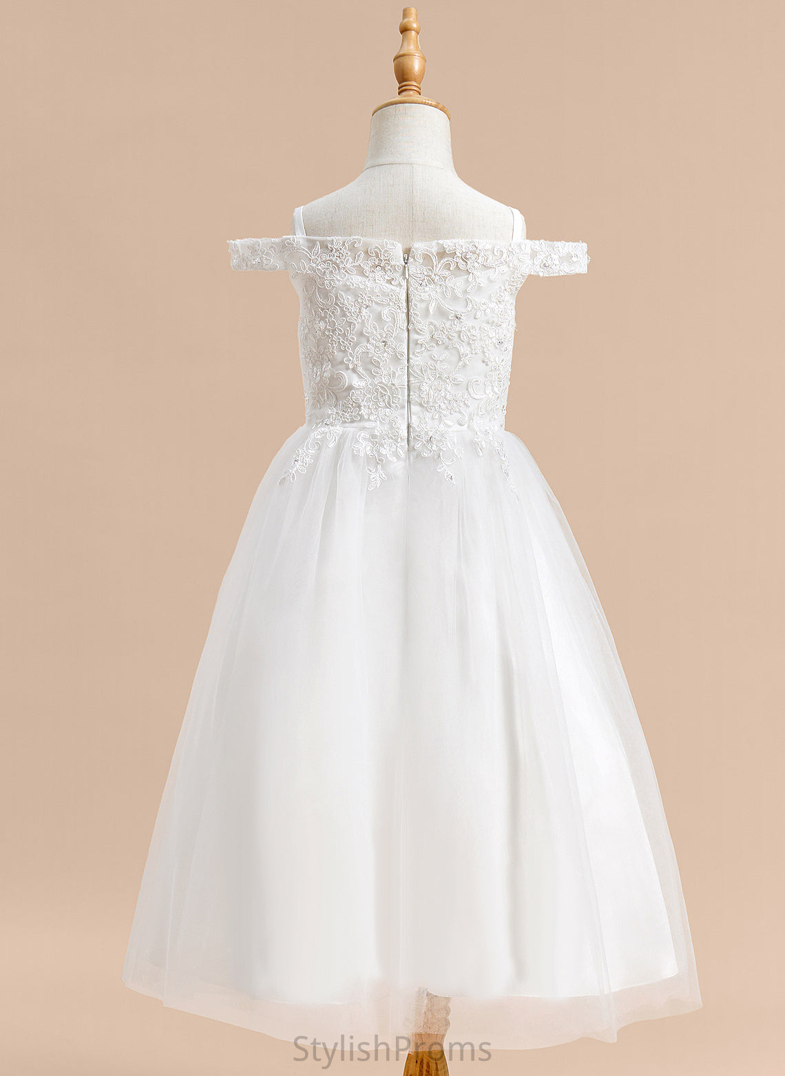 Dress Flower Girl Dresses Tea-length A-Line Tulle Lace Sleeveless - With Girl Flower Off-the-Shoulder Lillian