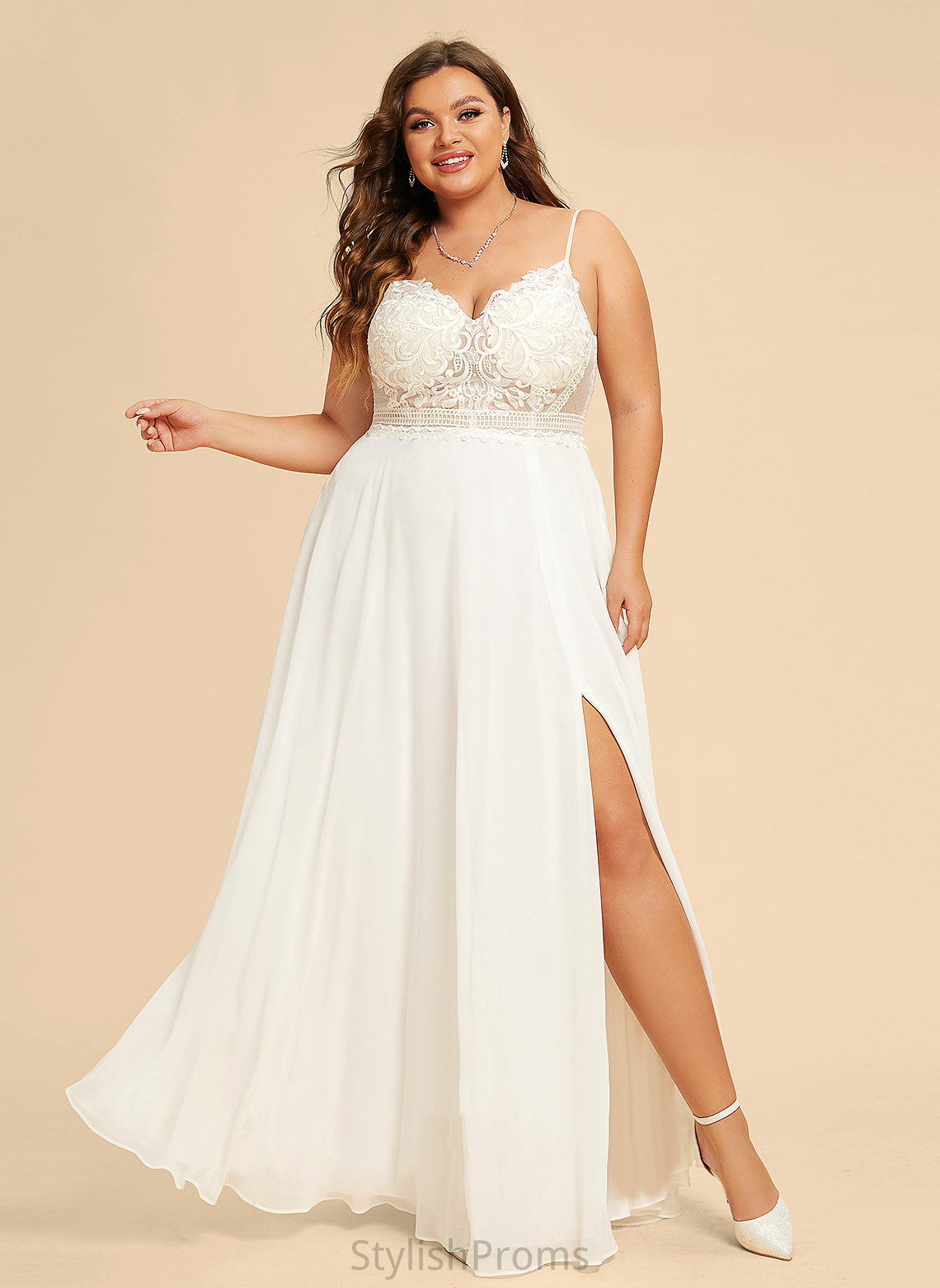 Dress With Wedding Dresses Chiffon Split Wedding V-neck Floor-Length Front Lilianna A-Line Lace