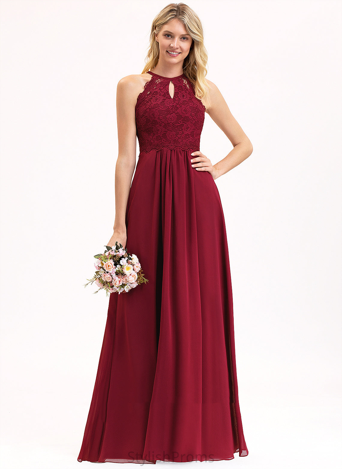 Lace Length Silhouette Floor-Length Scoop Neckline Straps&Sleeves A-Line Fabric Tianna Sleeveless Floor Length Bridesmaid Dresses