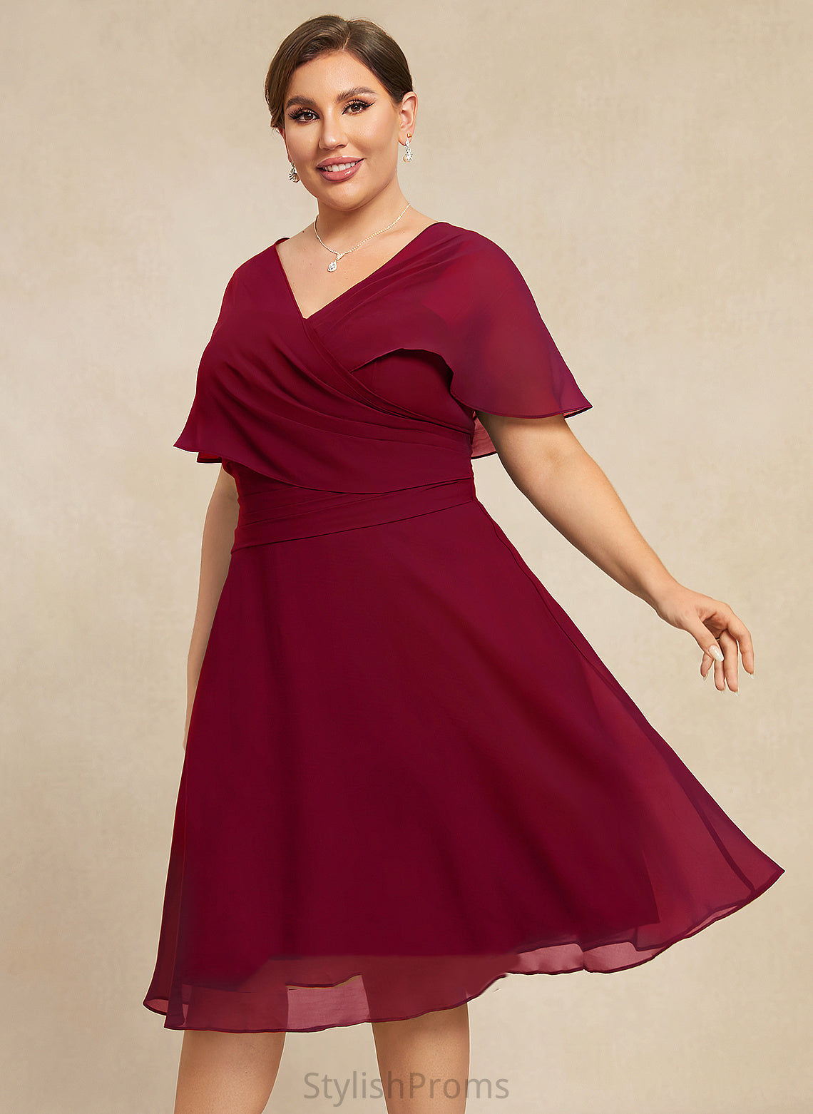 Chiffon With Knee-Length Elaine Dress Cocktail A-Line Cocktail Dresses Ruffle V-neck