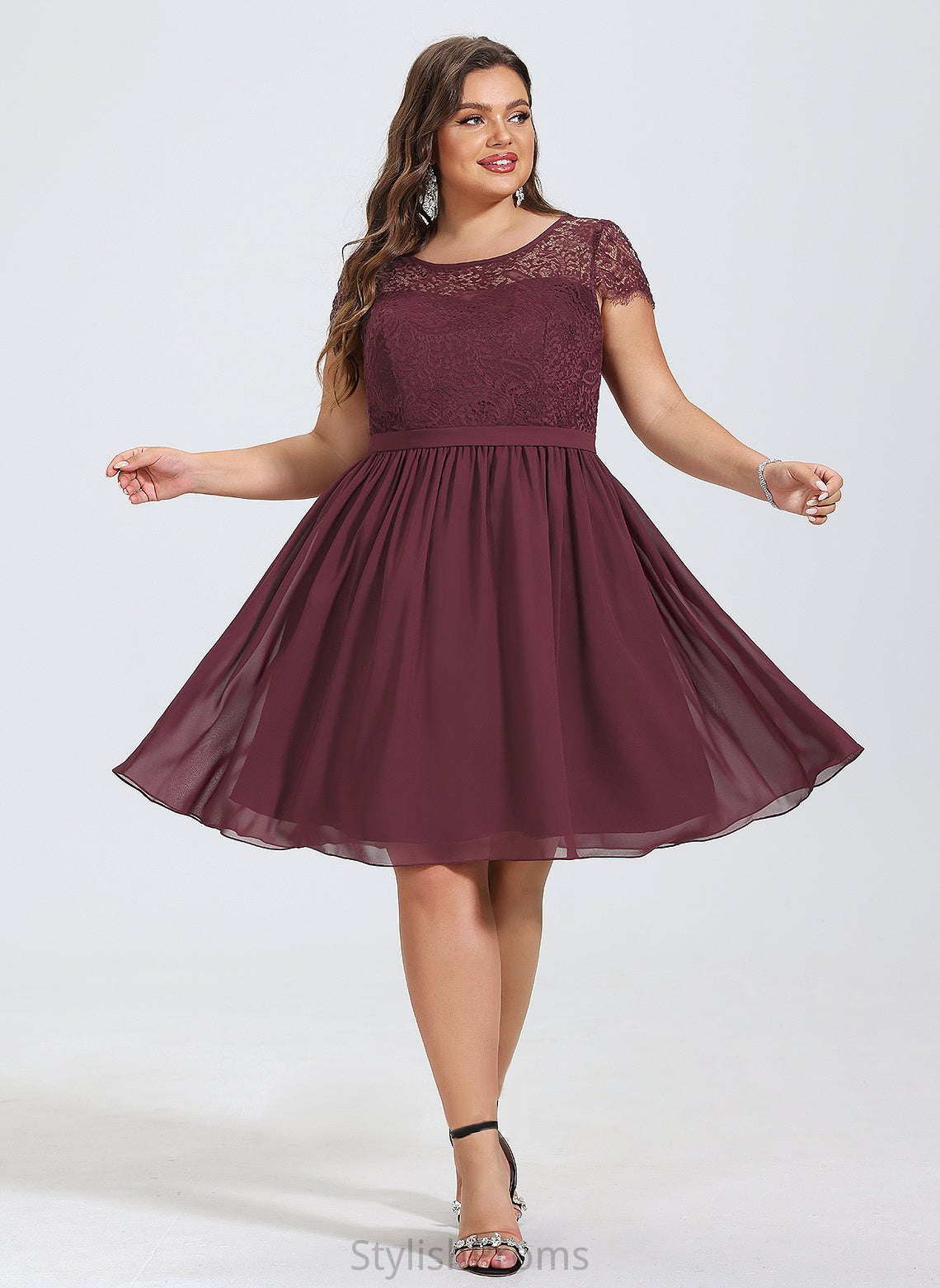 Chiffon Neck Lace Knee-Length Dress Cocktail Dresses Scoop Aiyana Cocktail A-Line