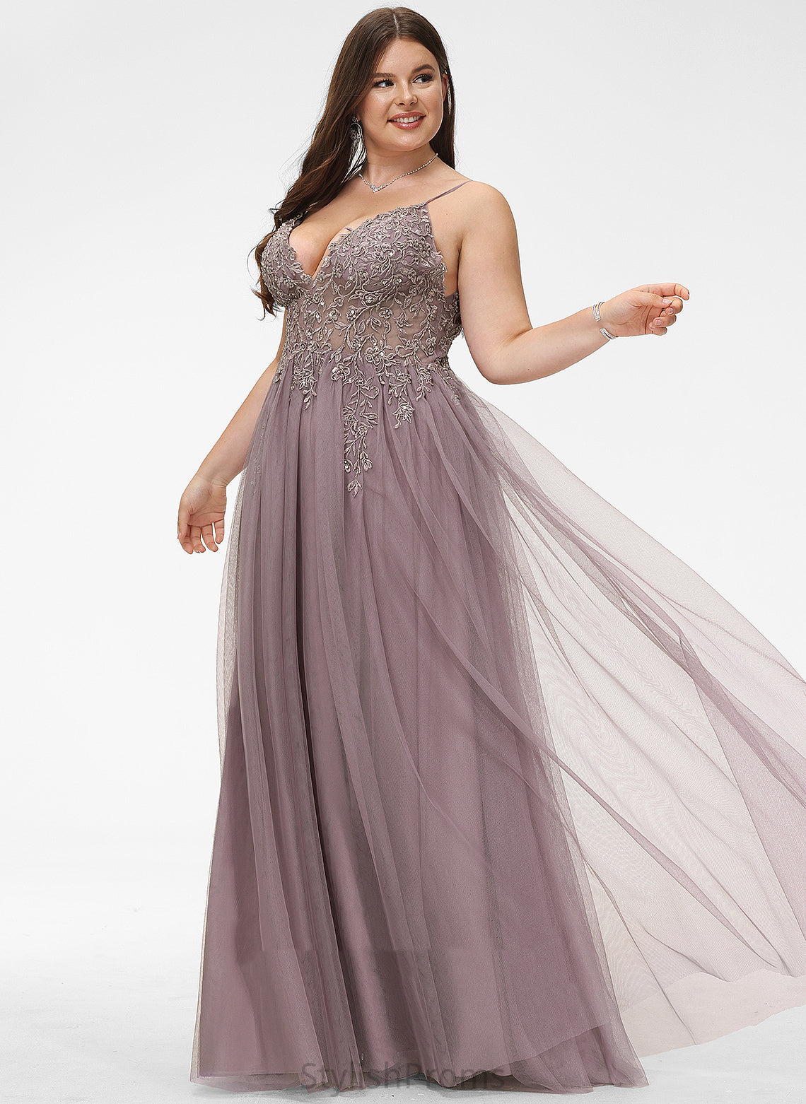 V-neck Beading Sequins A-Line With Prom Dresses Lace Floor-Length Aisha Tulle