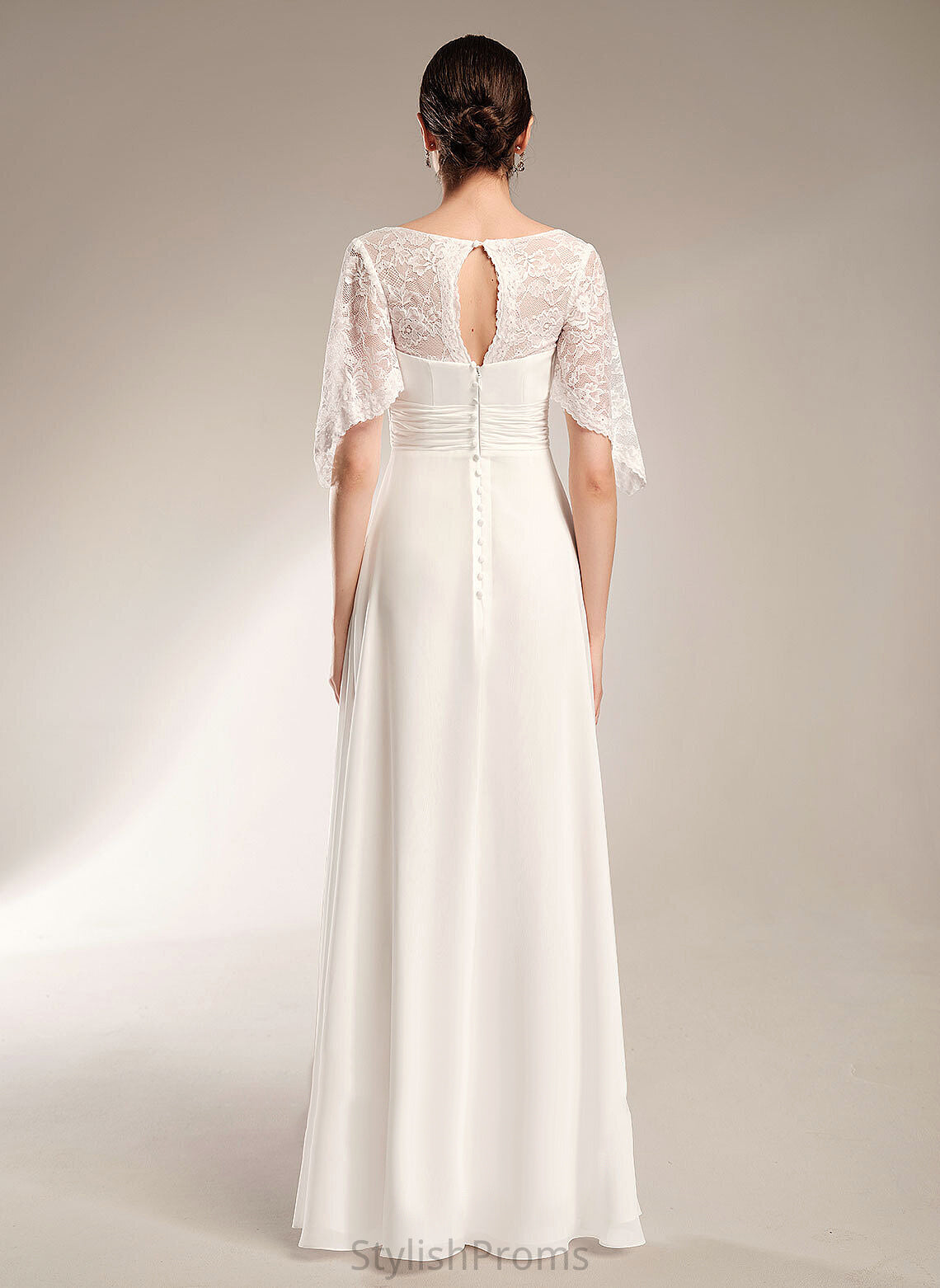 Natalya Floor-Length Dress Wedding Chiffon Wedding Dresses V-neck Sheath/Column Lace