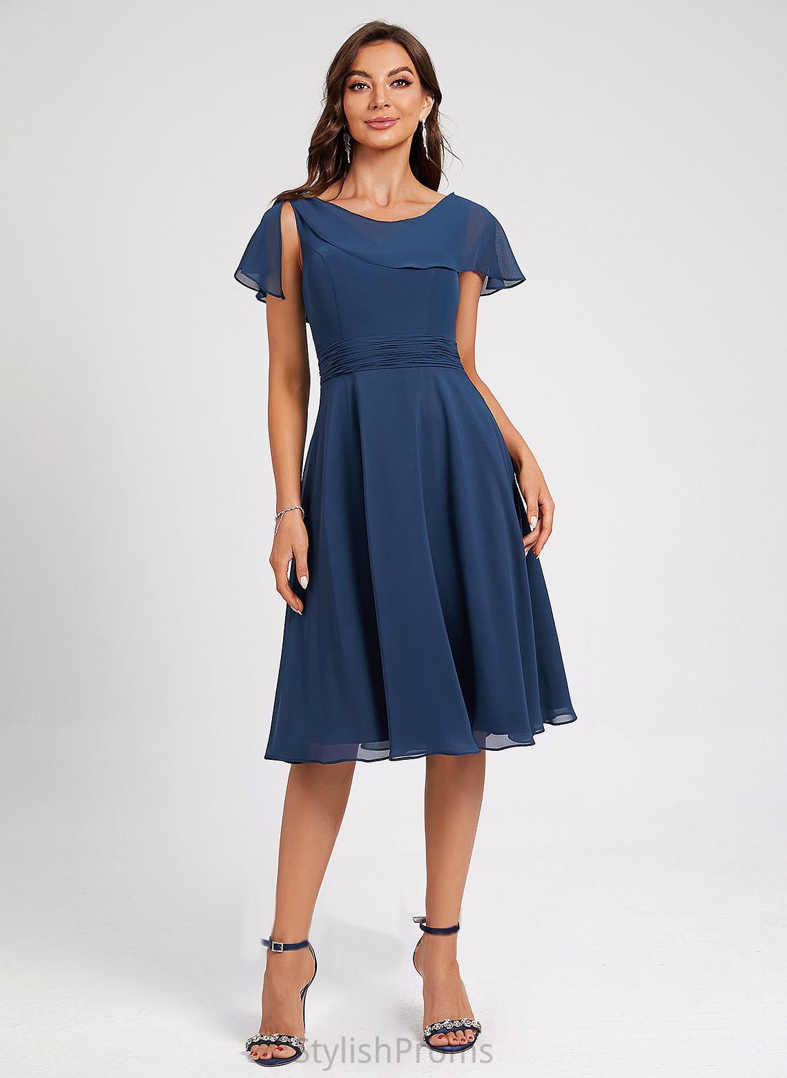 Scoop A-Line Neck Knee-Length Cocktail Chiffon With Cocktail Dresses Ruffle Dress Pleated Ruth