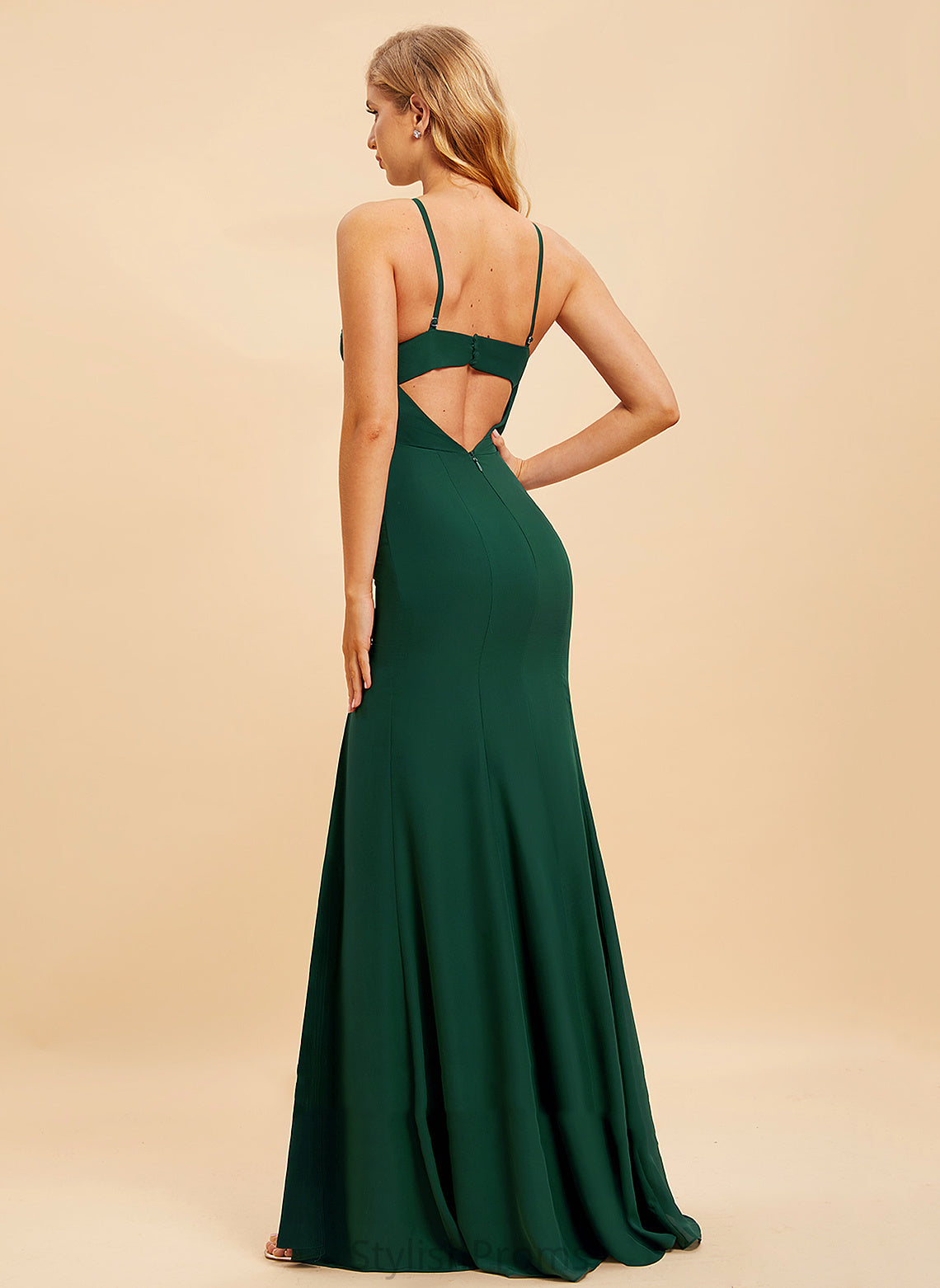 SplitFront Trumpet/Mermaid Embellishment Silhouette Neckline Length Fabric HighNeck Floor-Length Germaine Sleeveless Natural Waist Bridesmaid Dresses