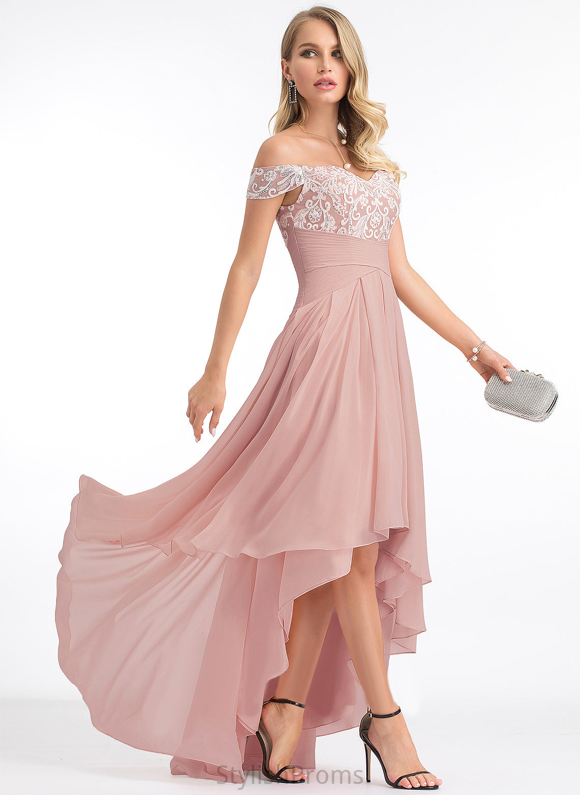 Lace A-Line Dress Asymmetrical With Pleated Carlee Wedding Wedding Dresses Off-the-Shoulder Chiffon