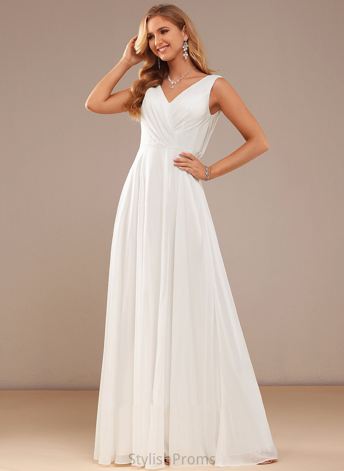 Dress V-neck Wedding Aliya A-Line Floor-Length Chiffon Lace Wedding Dresses With