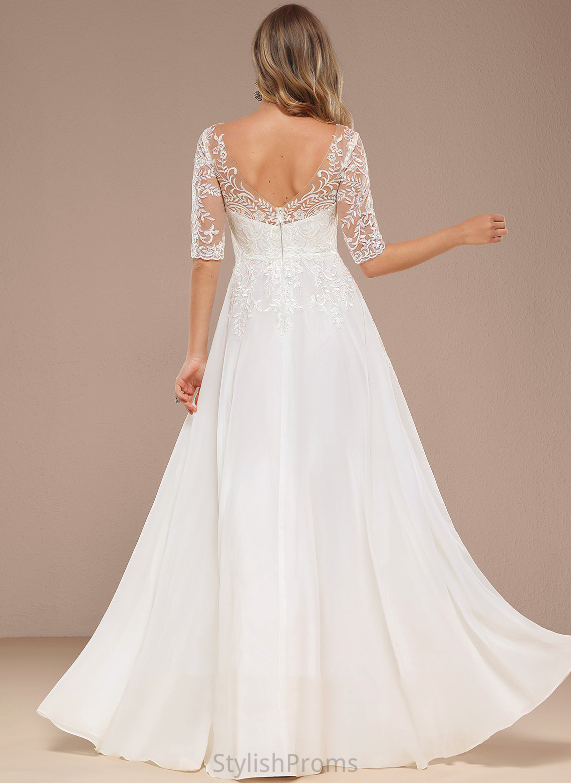 Wedding A-Line Wedding Dresses V-neck Floor-Length Dress Alexus Chiffon Lace