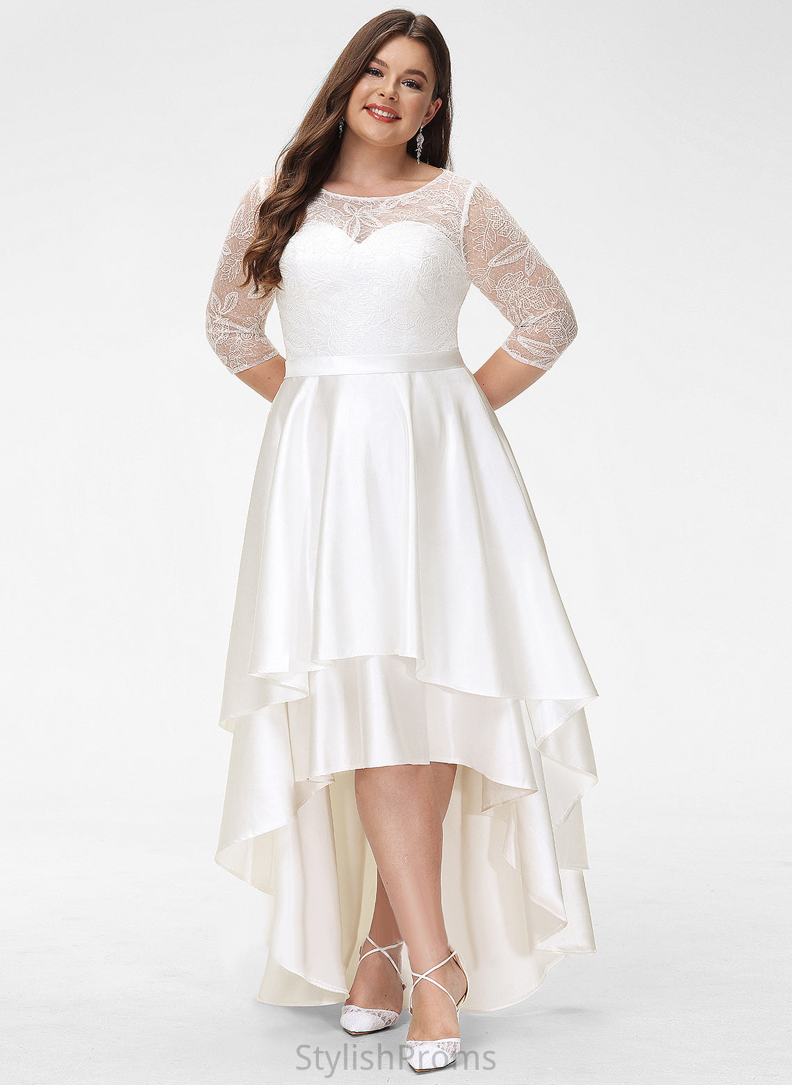 Dress Satin Lace A-Line Wedding Wedding Dresses Scoop Adrienne Asymmetrical