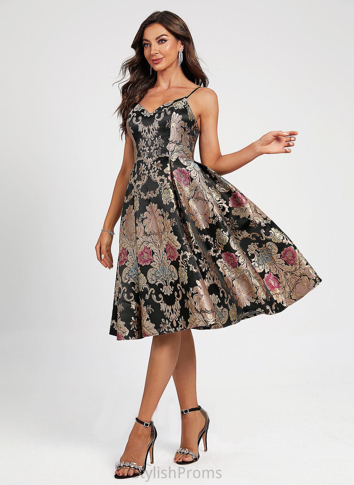 Dress Flower(s) V-neck Knee-Length Cocktail A-Line Lace Cocktail Dresses Carissa Satin With