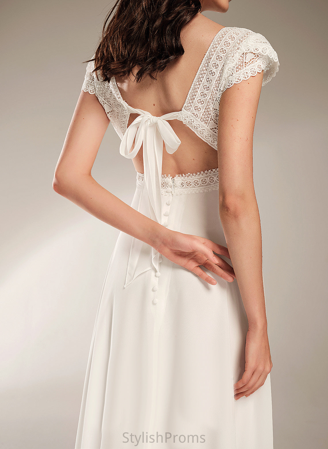 Wedding Dress V-neck Lace Chiffon A-Line Floor-Length Wedding Dresses Peyton