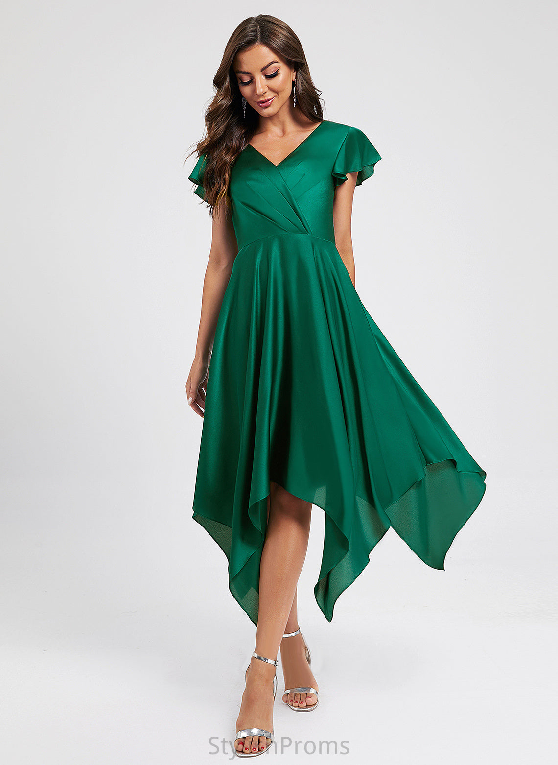 Asymmetrical A-Line Virginia With Polyester Pleated Cocktail Dress V-neck Cocktail Dresses