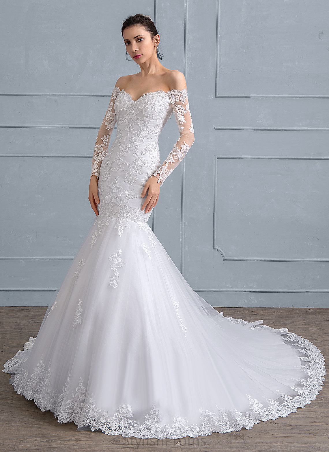 With Tulle Wedding Wedding Dresses Off-the-Shoulder Lace Court Kenley Beading Dress Sequins Train Trumpet/Mermaid