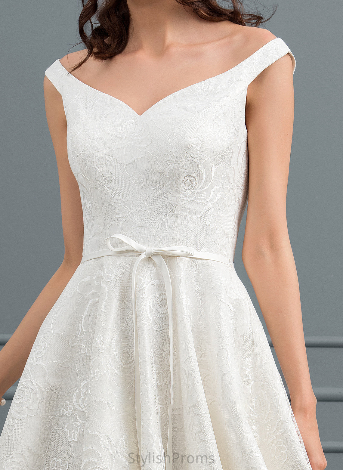 Bow(s) Wedding Dresses Wedding With A-Line Asymmetrical Lace Dress Aleah