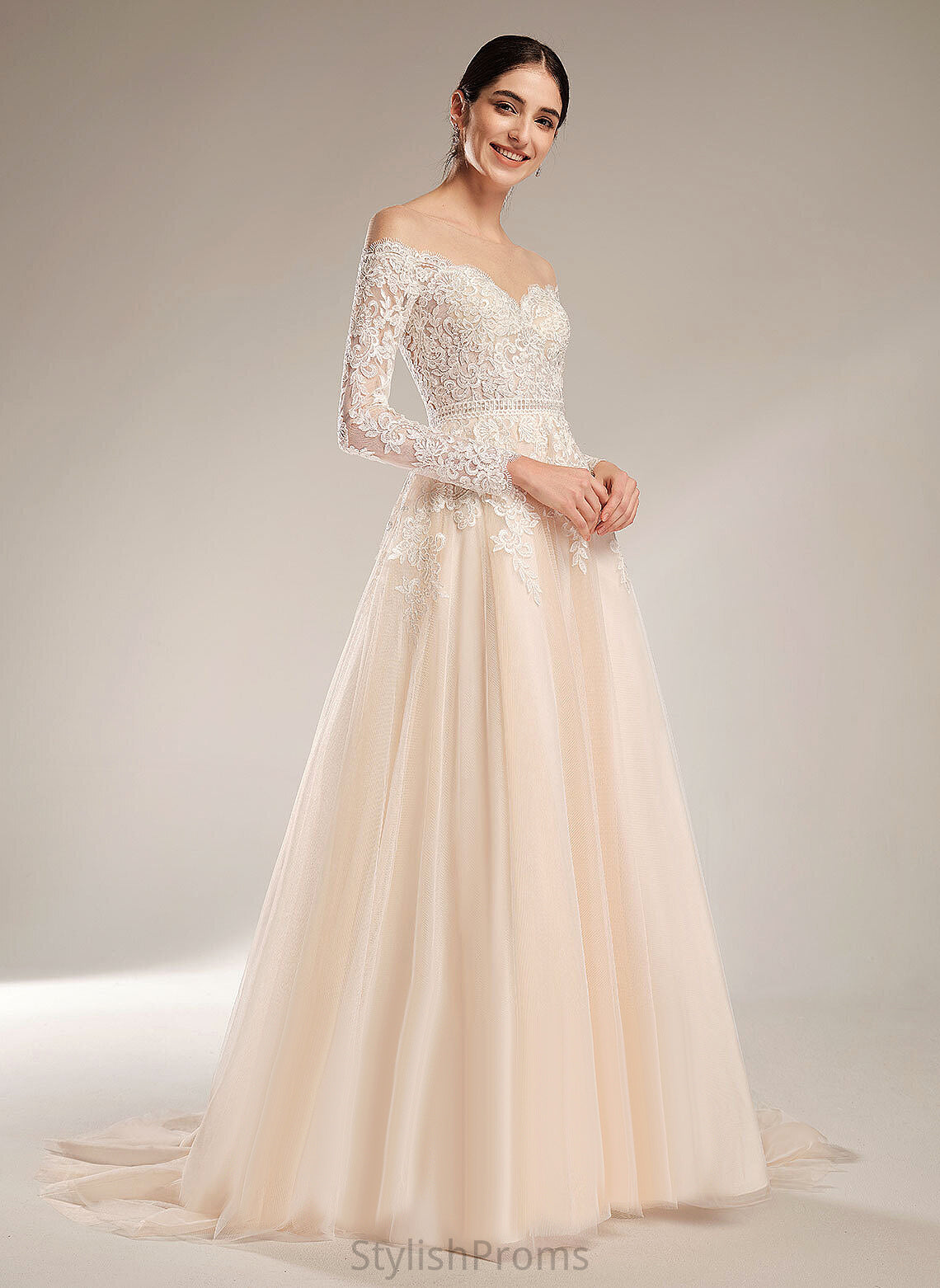 Illusion Jocelyn Train Ball-Gown/Princess Wedding Sequins With Chapel Lace Dress Tulle Wedding Dresses