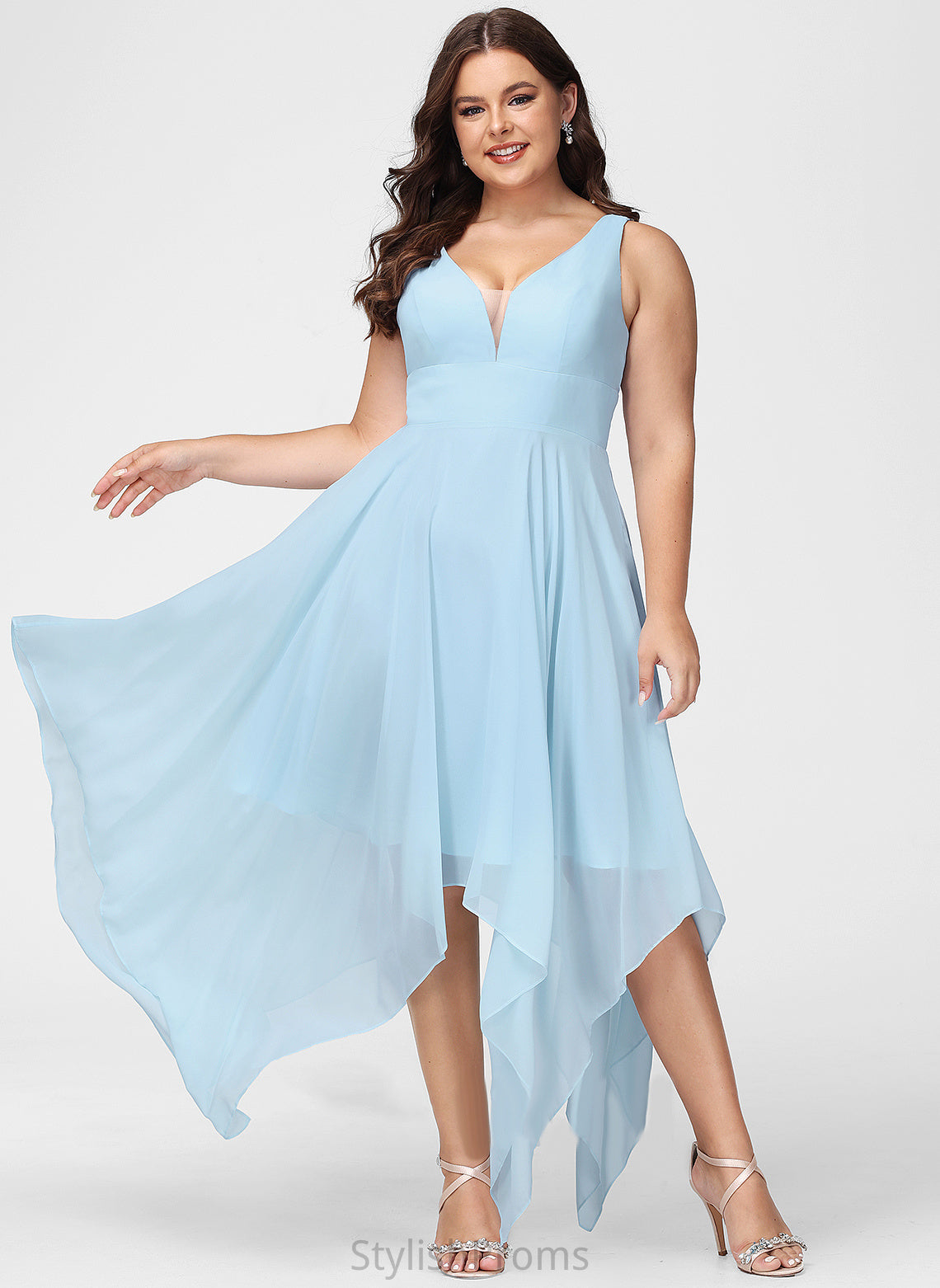 With V-neck Chiffon Cocktail Dress A-Line Asymmetrical Ruffle Cocktail Dresses Rhoda