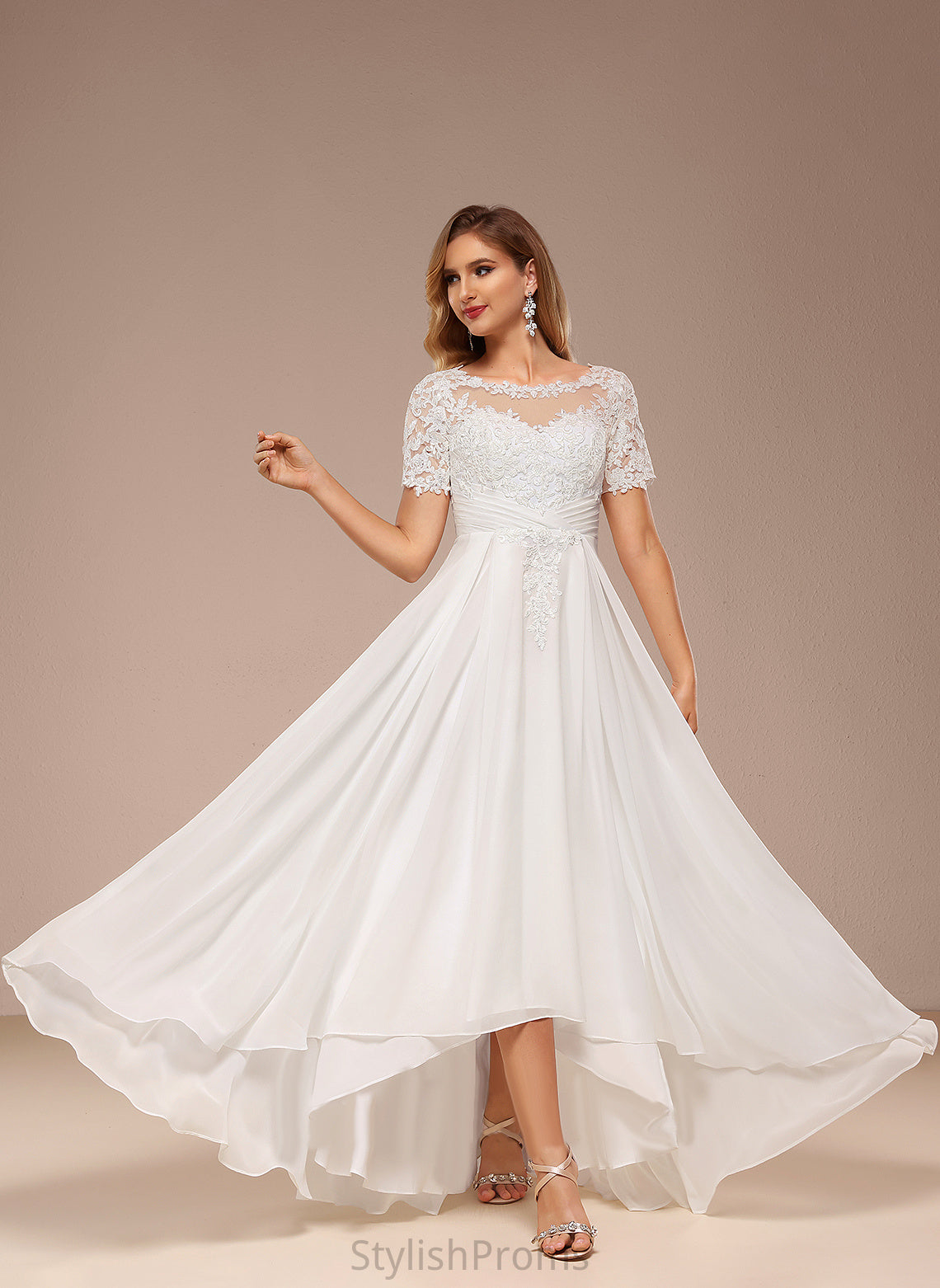 Boat Chiffon A-Line Asymmetrical Wedding Neck Lace Dress Wedding Dresses Haley