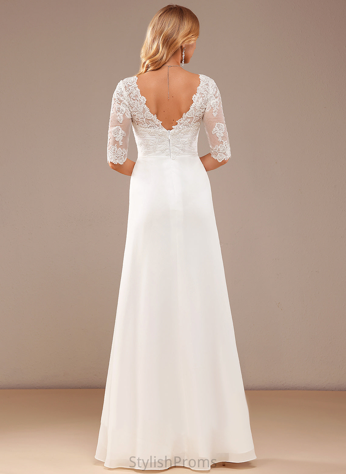 Asymmetrical Ruffle Dress Lace Chiffon A-Line Wedding Dresses Bailey V-neck Wedding With Lace