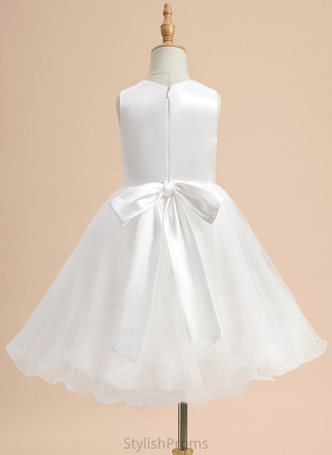 Kitty With Sleeveless Flower Girl Neck - Knee-length Flower Girl Dresses Scoop Satin/Tulle Dress Lace/Flower(s)/Bow(s) A-Line