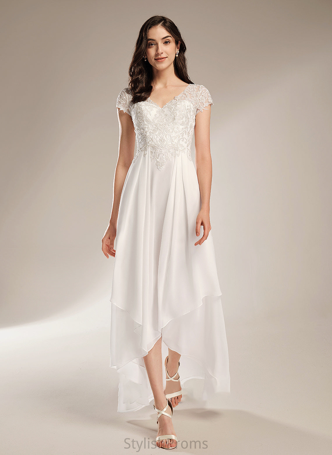 Asymmetrical A-Line With Dress V-neck Wedding Dresses Meg Wedding Lace