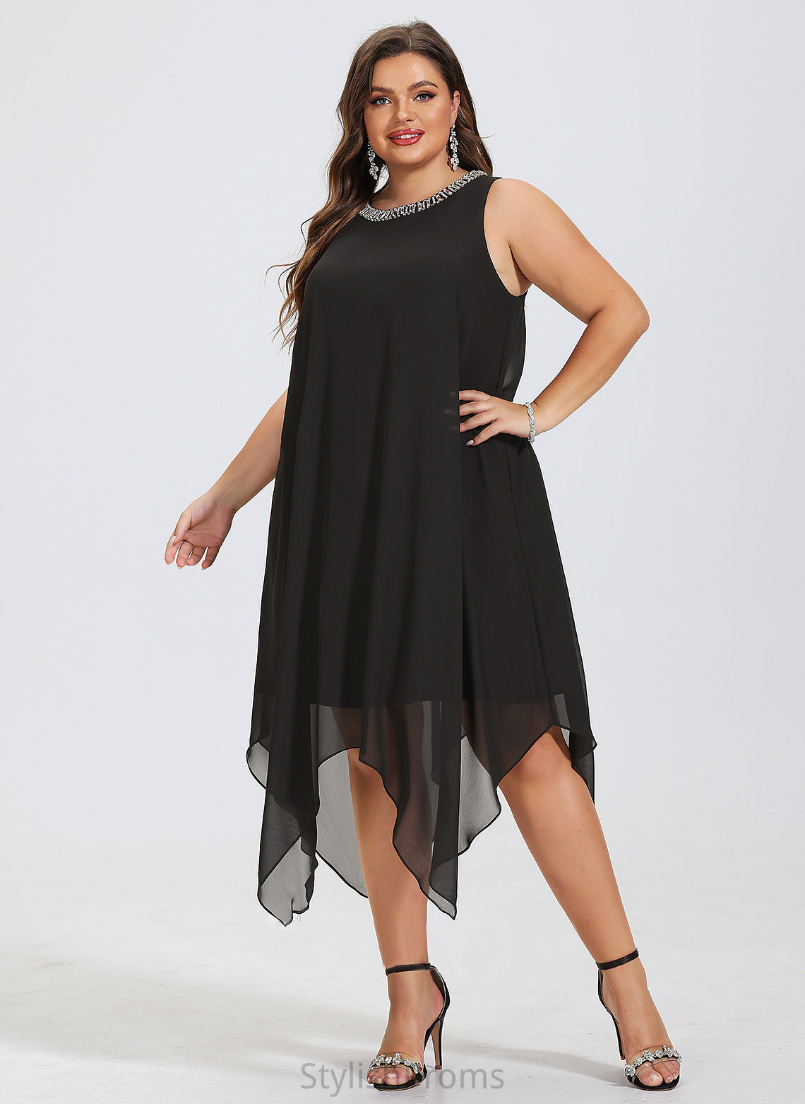 Dress Scoop Chiffon Cocktail With Beading Neck Cocktail Dresses Asymmetrical A-Line Sara