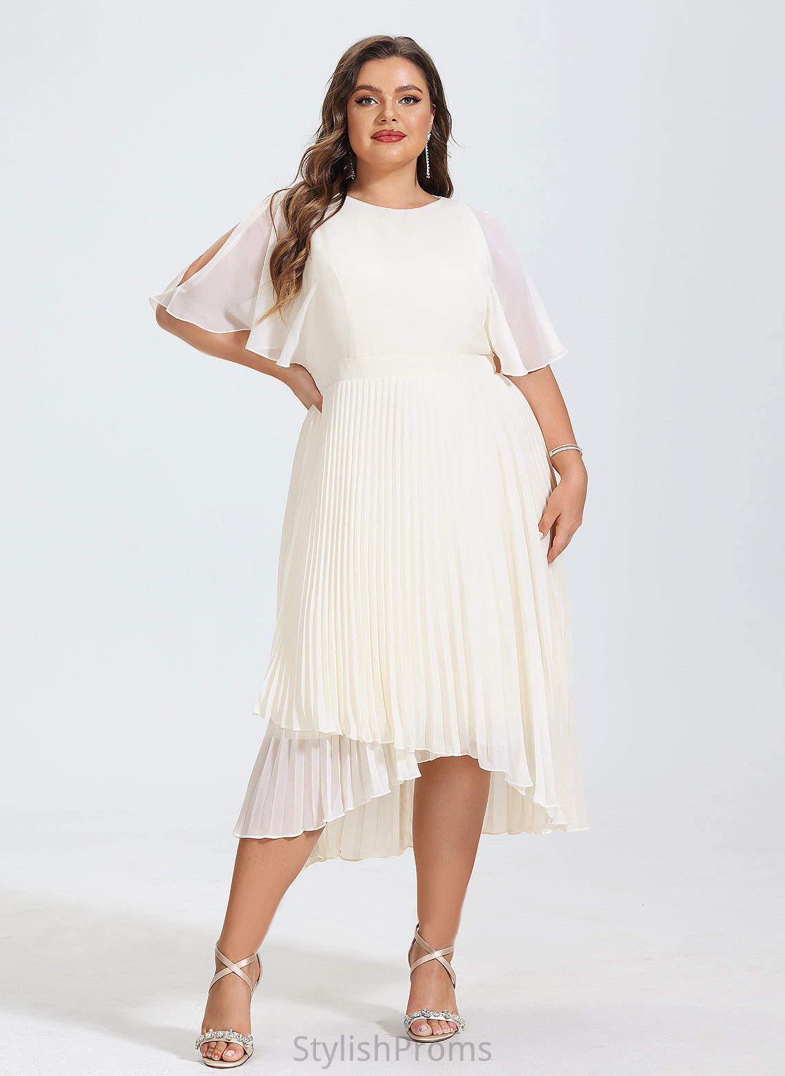 Dress Cocktail Dresses A-Line Cocktail Lena Chiffon With Asymmetrical Neck Scoop Pleated