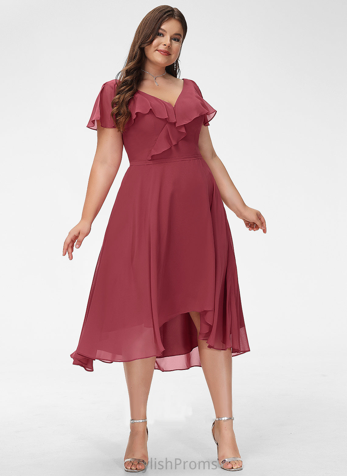 Chiffon V-neck Tessa With Asymmetrical Cocktail Dresses Dress Cocktail A-Line Ruffle