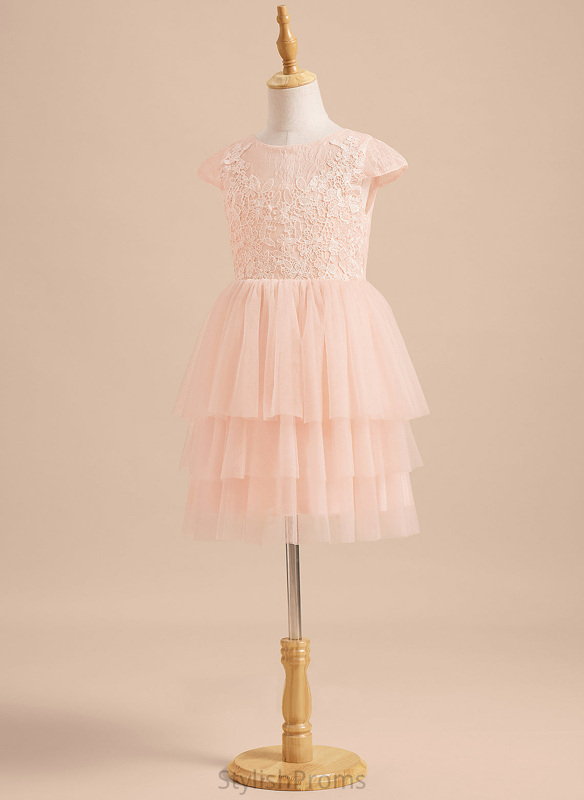 - With Dress Back Tulle Knee-length Ximena Scoop Sleeves Flower Neck A-Line Short Flower Girl Dresses Girl Lace/V