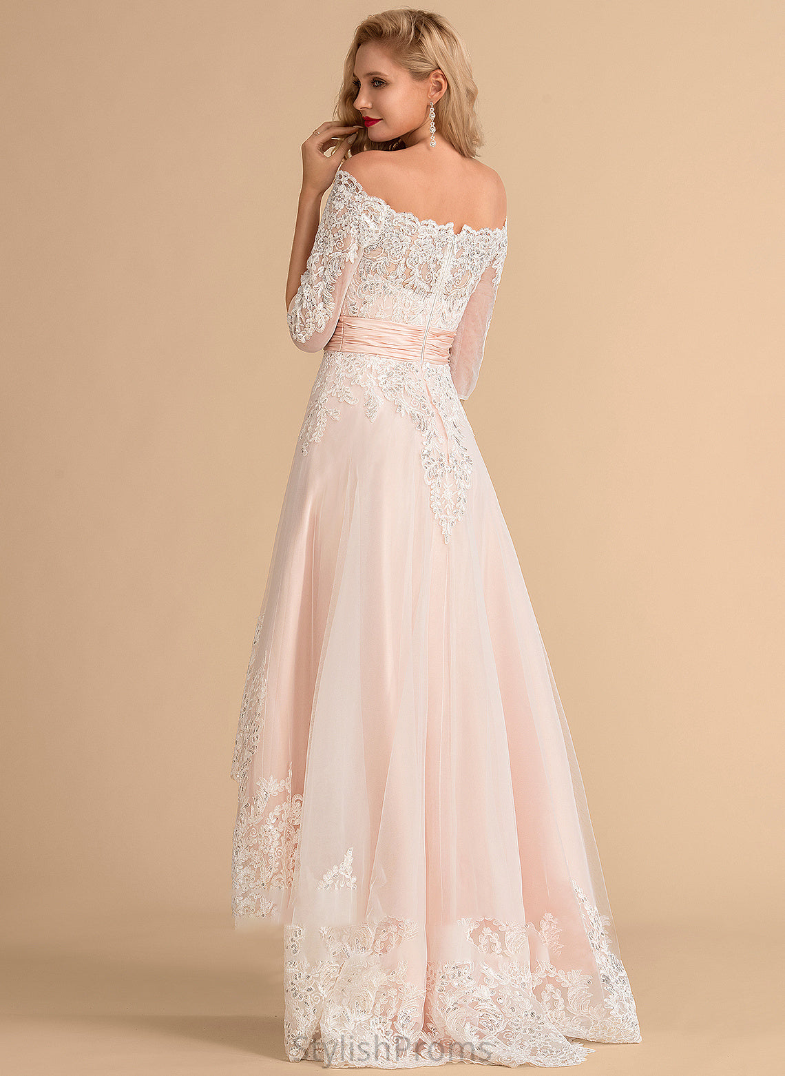 Asymmetrical Satin Sequins Wedding Dress With Tulle Wedding Dresses A-Line Lace Sally