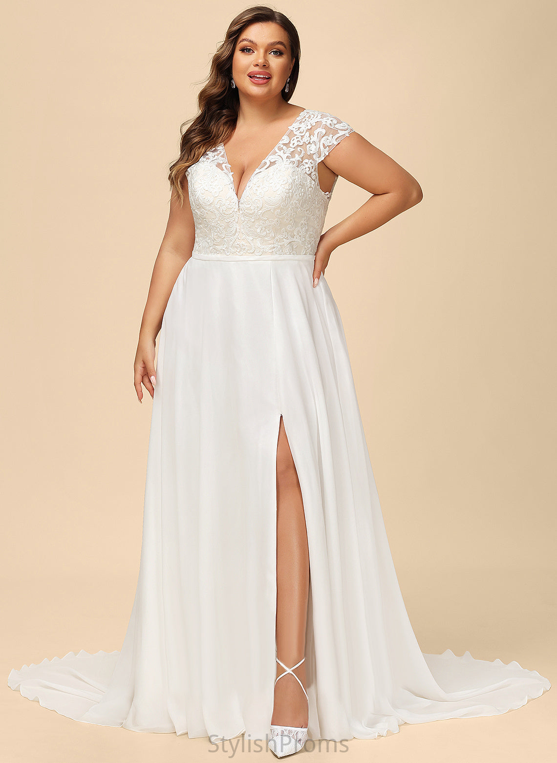 With V-neck Front Lace Dress A-Line Alexia Chiffon Wedding Wedding Dresses Split Train Sweep