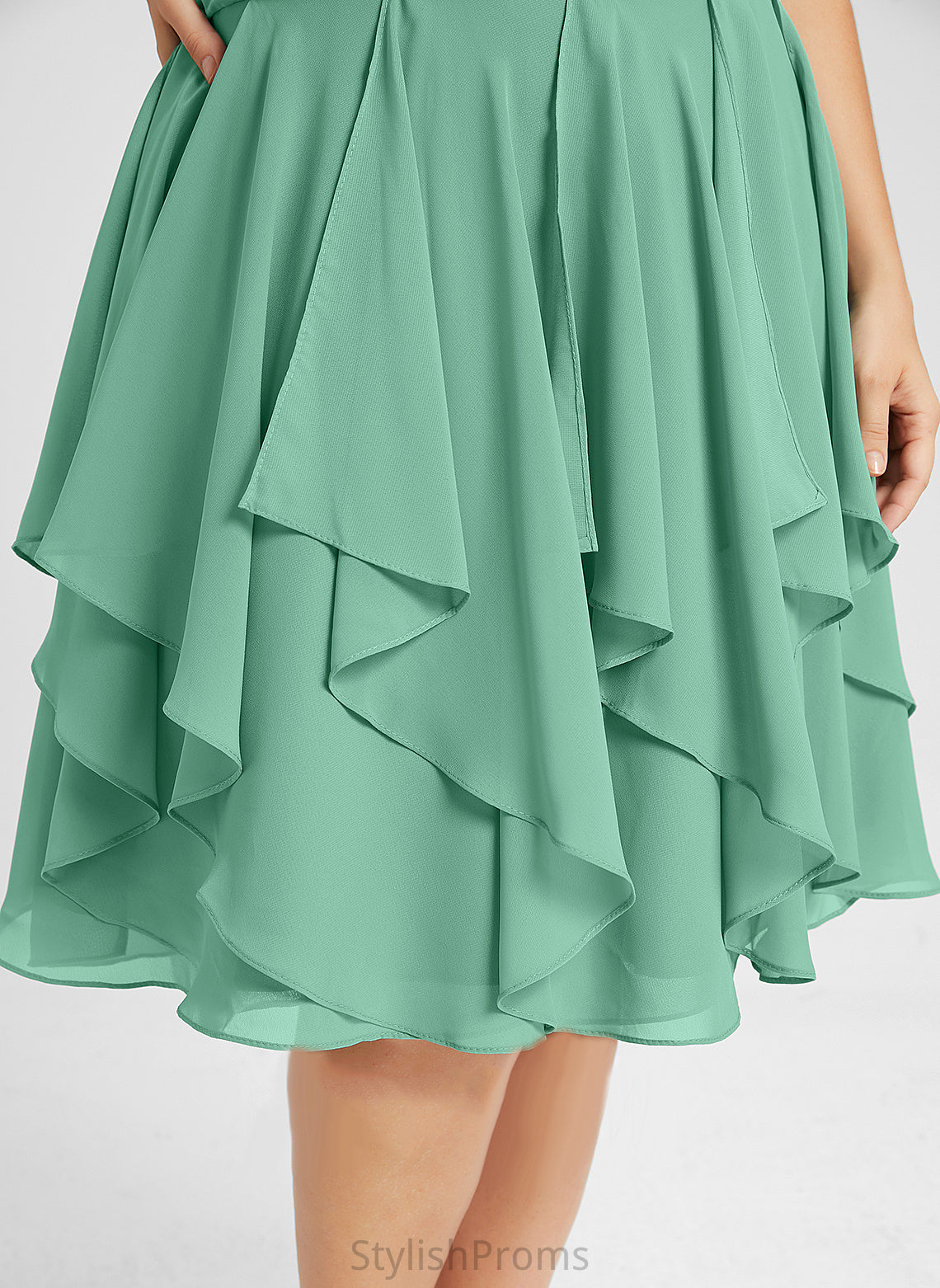 Elisabeth Ruffles Chiffon Scoop Cocktail Dresses Cocktail Neck Ruffle Dress Cascading Knee-Length With A-Line