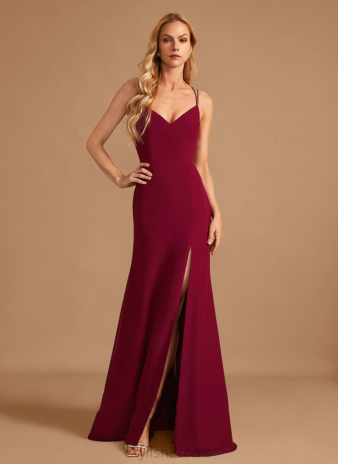 Fabric Silhouette Embellishment Length Neckline Floor-Length V-neck SplitFront Trumpet/Mermaid Kassidy Natural Waist A-Line/Princess Bridesmaid Dresses