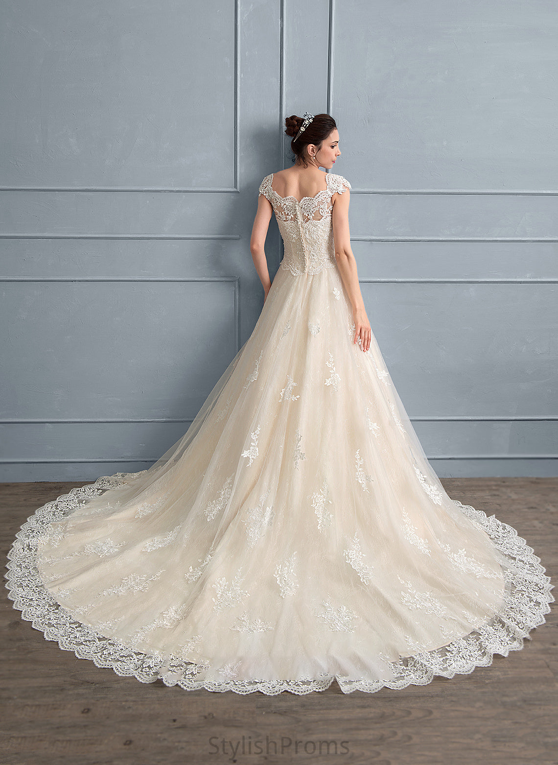 Lace Wedding Ball-Gown/Princess With Cathedral Beading Kara Sequins Sweetheart Wedding Dresses Train Dress Tulle