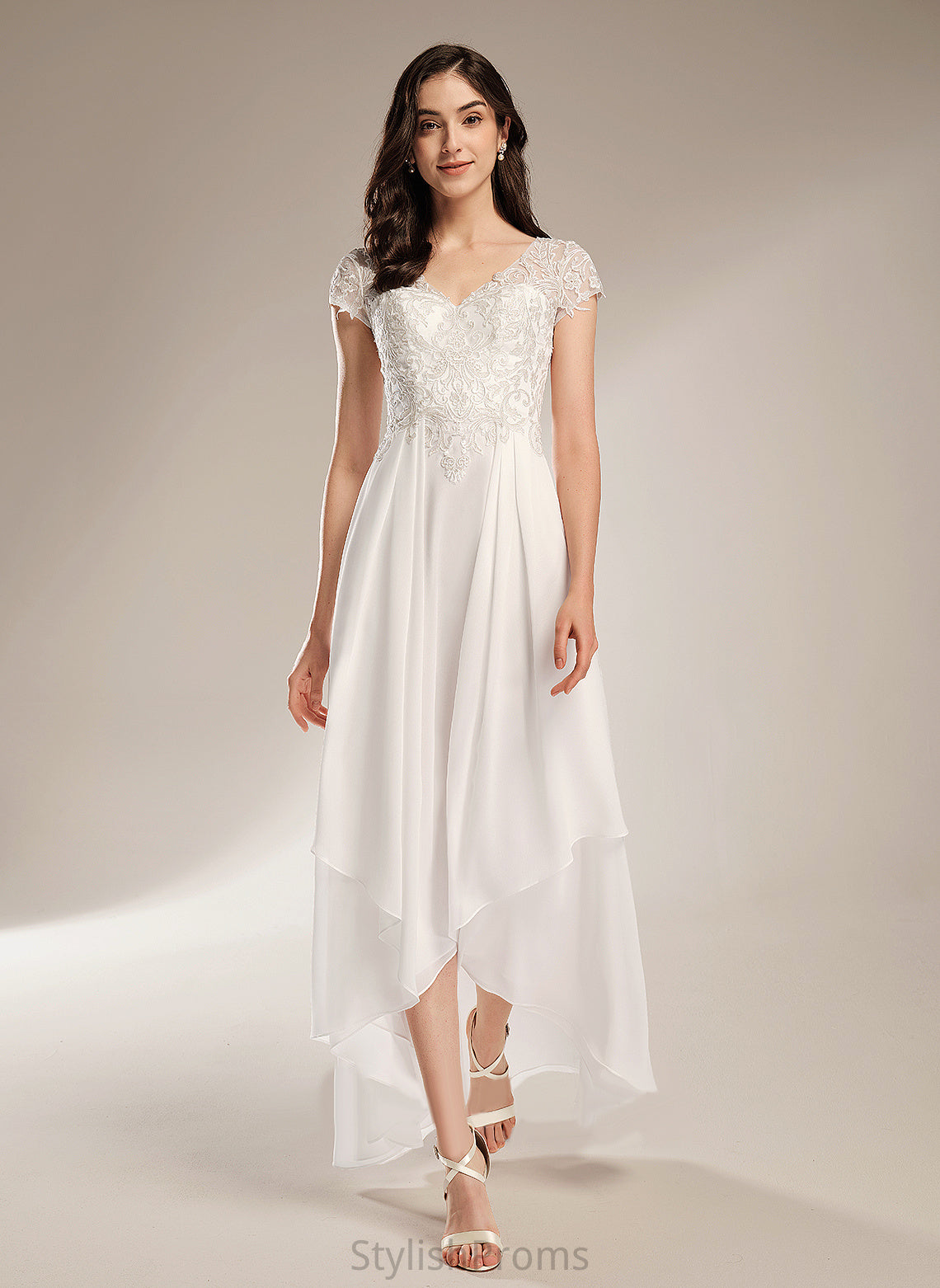 Dress V-neck Eve Asymmetrical A-Line Lace Wedding With Chiffon Wedding Dresses