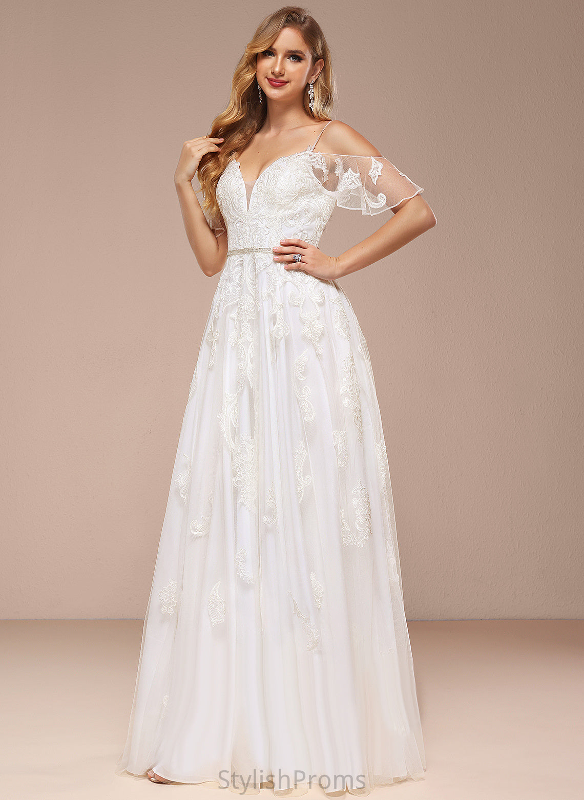 Sequins With Cold A-Line Lace Shoulder Dress Floor-Length Amaya Wedding Dresses Wedding Tulle Beading