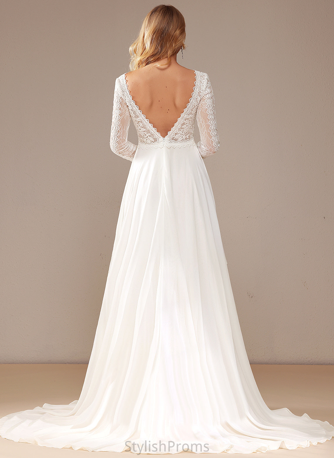 Train V-neck With Lace Wedding Chiffon Wedding Dresses A-Line Lace Dress Court Lina Ruffle