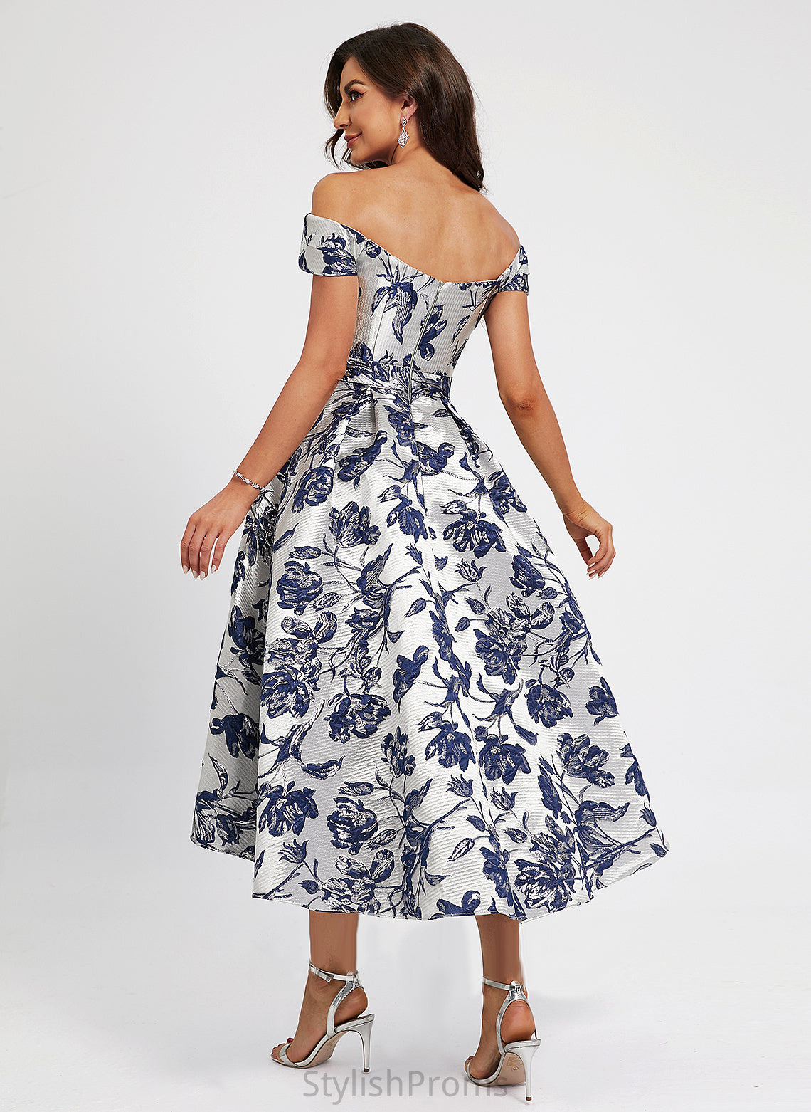 Flower(s) Cocktail Dresses With Off-the-Shoulder Satin Cocktail Asymmetrical Carlee A-Line Dress