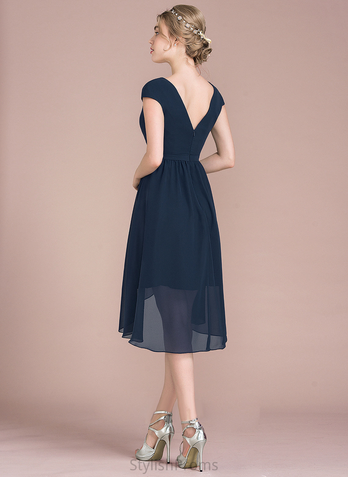 Chiffon Asymmetrical A-Line Cocktail Cocktail Dresses Dress V-neck Violet