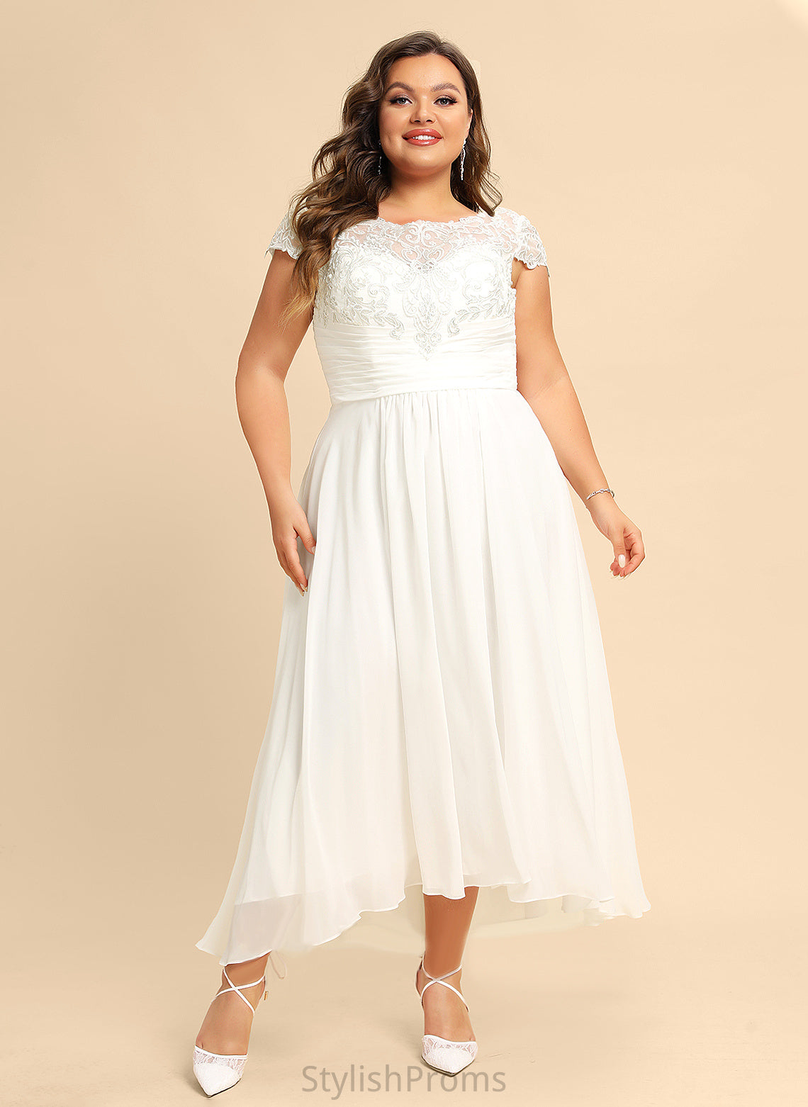 Wedding Dresses Scoop Chiffon Dress A-Line Wedding Lace Asymmetrical Maya